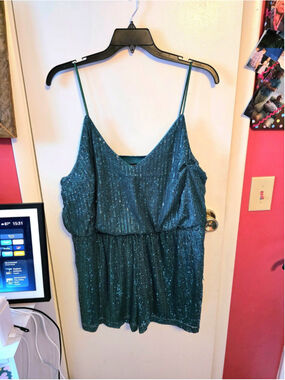 Sequin Romper 3XL Teal Blue Double Crazy
